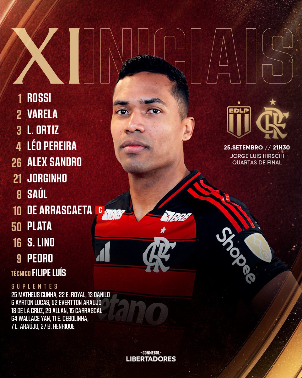 Flamengo divulga escalação para jogo contra Estudiantes,