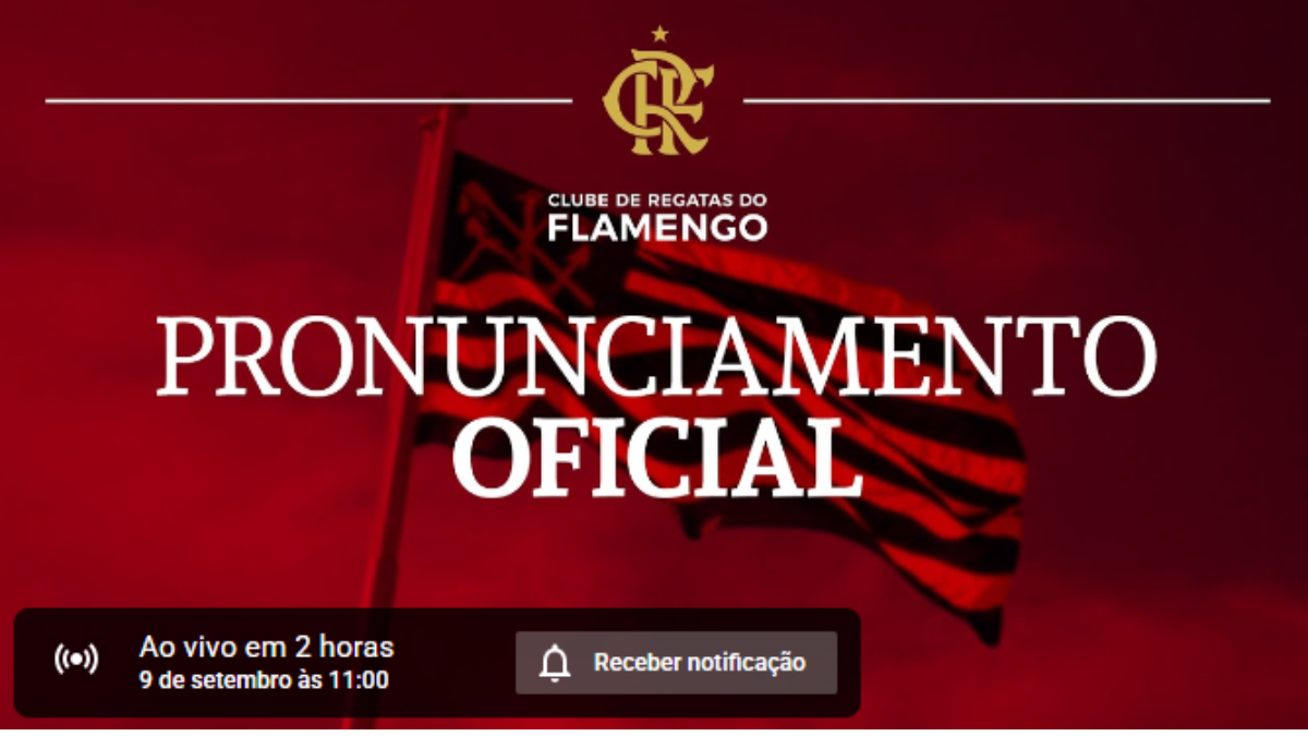 Flamengo programa pronunciamento misterioso no YouTube