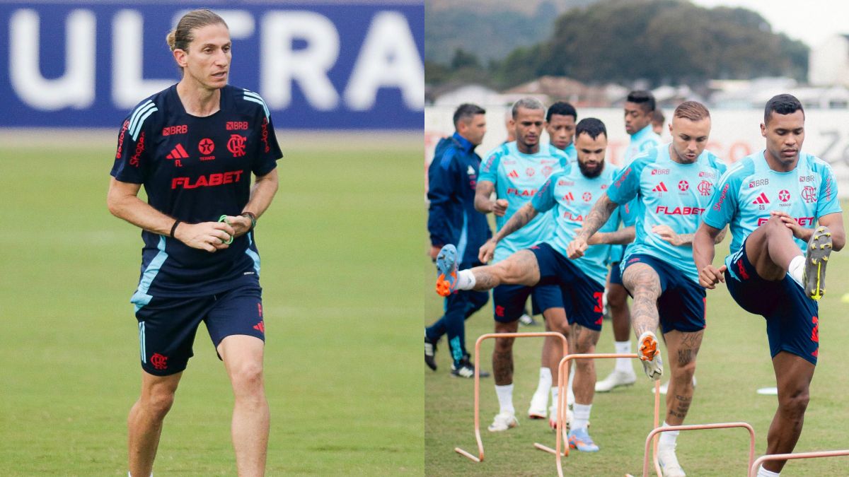 Filipe Luís define time titular para jogo do Flamengo x Palmeiras em treino deste sábado