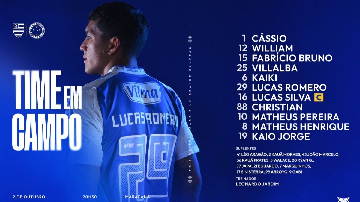 Sem Gabigol, Cruzeiro divulga escalação para jogo contra o Flamengo, pelo Brasileirão