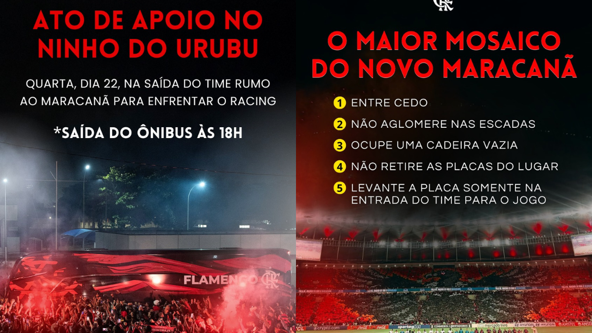 Torcida do Flamengo prepara ‘maior mosaico do novo Maracanã’ em jogo decisivo contra o Racing, pela Libertadores