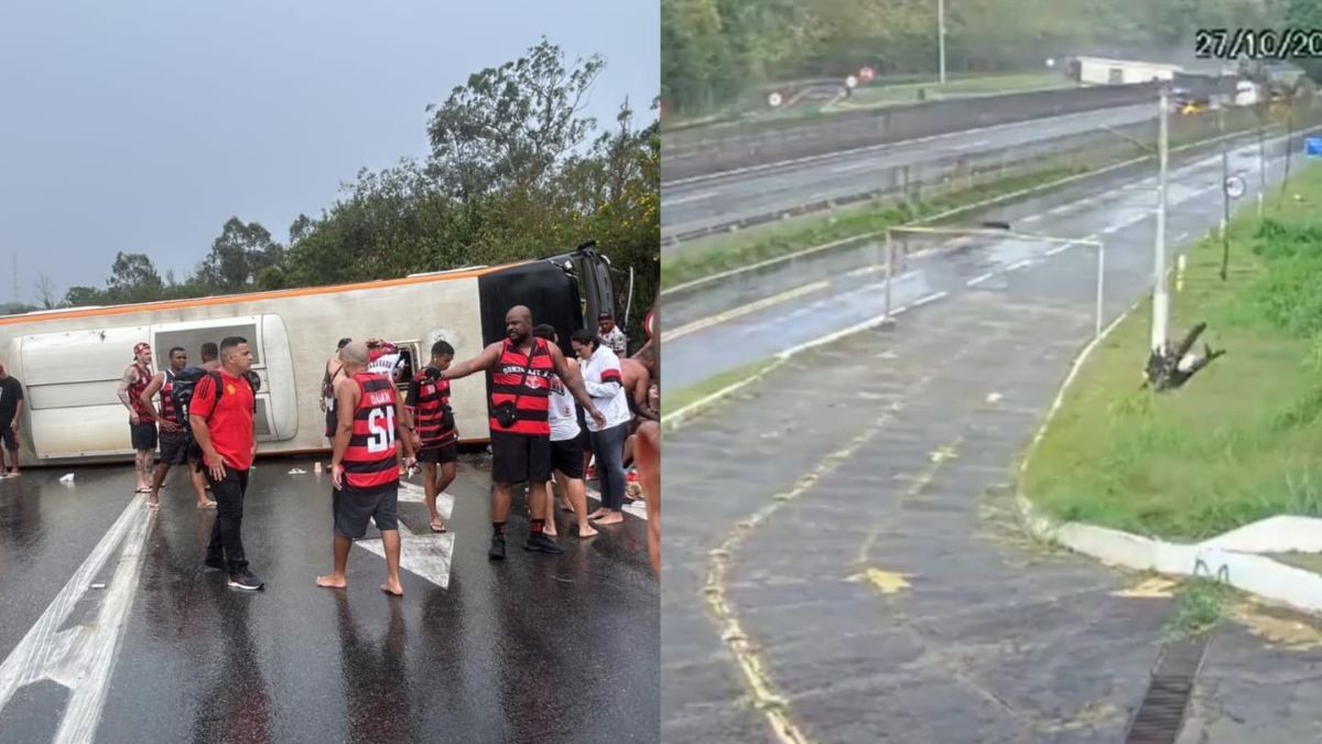 Veja vídeo do acidente de ônibus de torcida do Flamengo