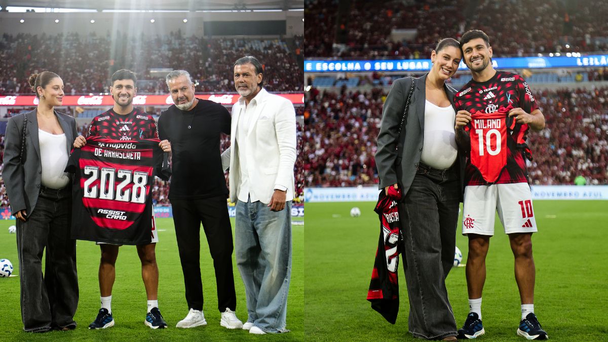 Arrascaeta recebe homenagem no Maracanã antes de jogo do Flamengo x Santos