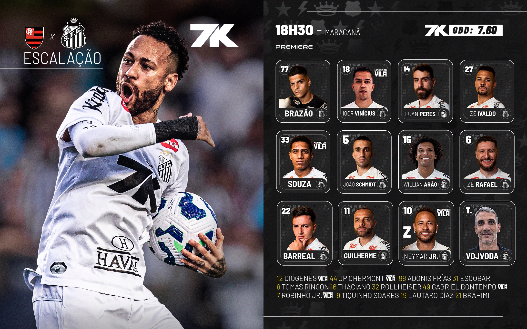 Com Neymar, Santos divulga escalação para jogo contra o Fla