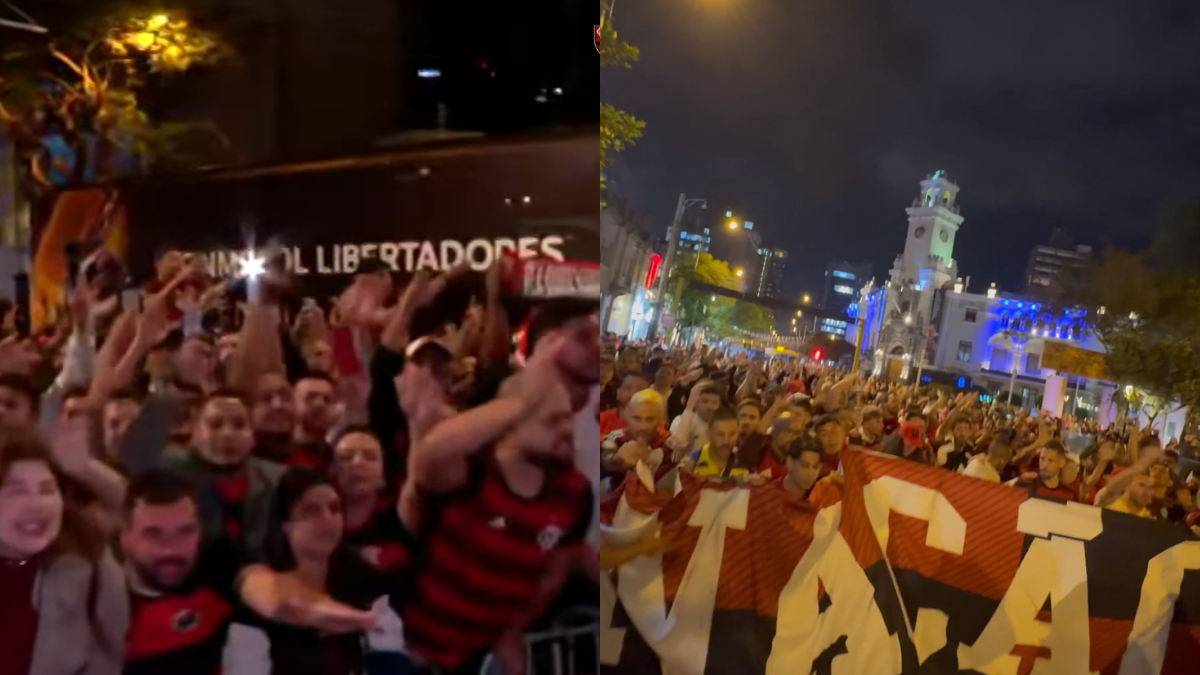 Delegação do Flamengo é recebida com grande festa da torcida para a final da Libertadores em Lima; veja imagens