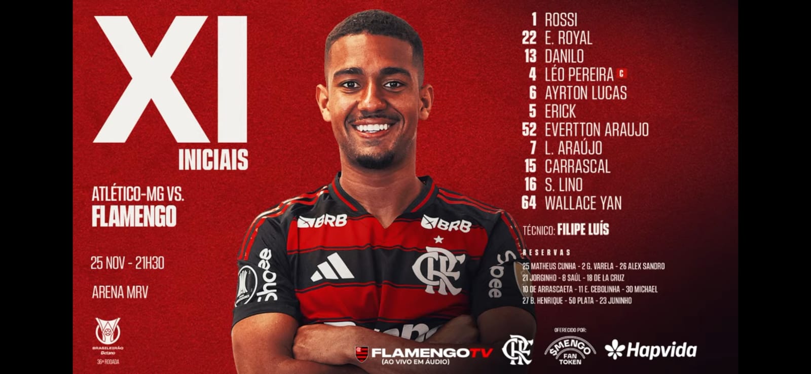 Flamengo define escalação para jogo contra o Atlético-MG