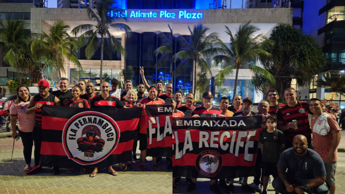 Torcedores do Flamengo fazem festa na chegada do elenco em Recife antes de jogo contra o Sport, pelo Brasileirão