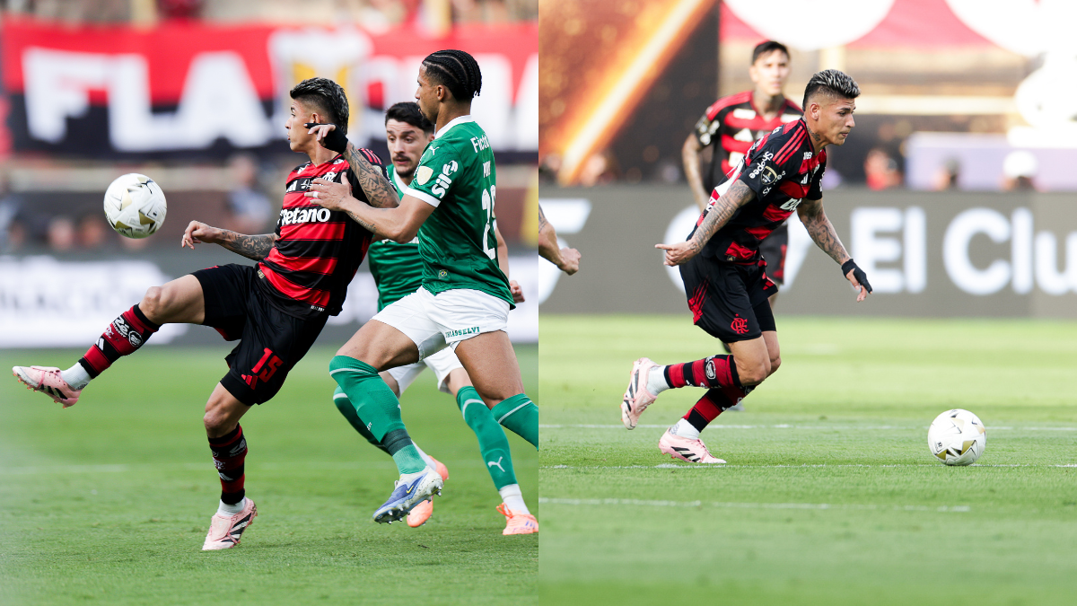 Veiga quase quebra perna de Carrascal, mas leva só amarelo em Palmeiras x Flamengo