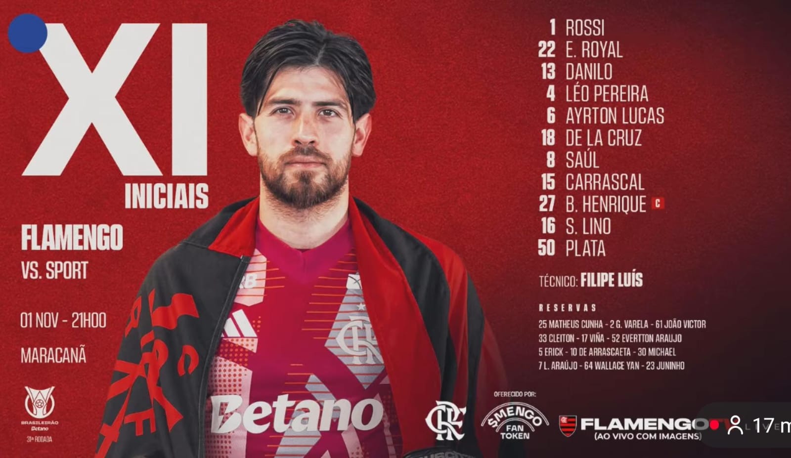 Veja escalação do Flamengo para jogo de hoje, contra o Sport!