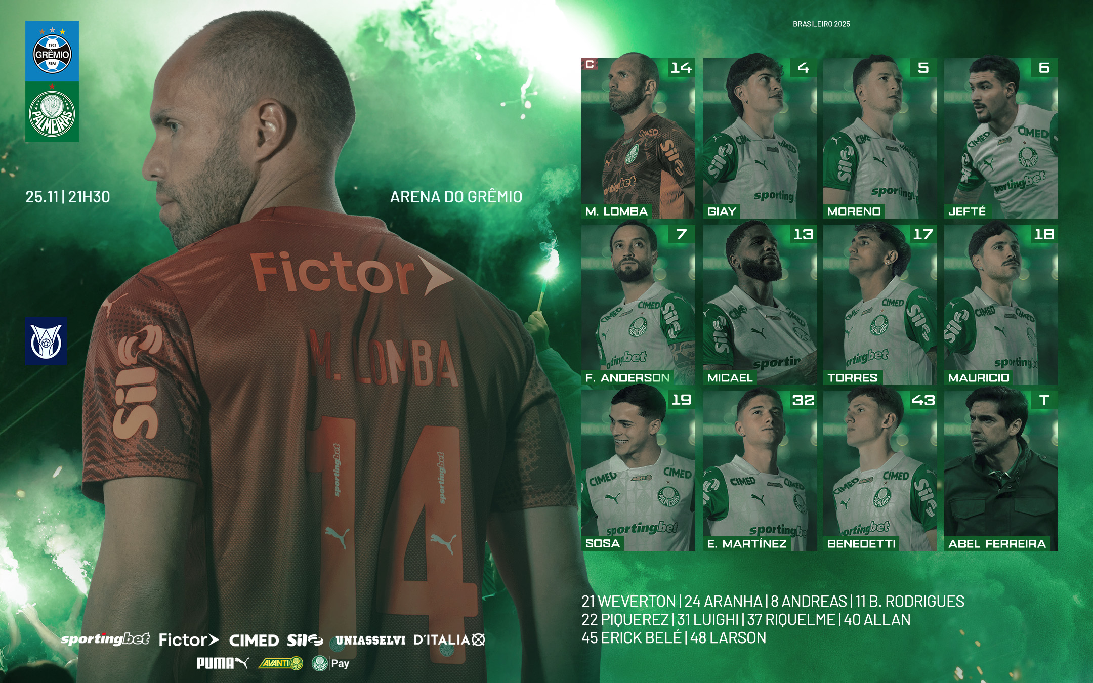 Veja escalação do Palmeiras para jogo contra o Grêmio