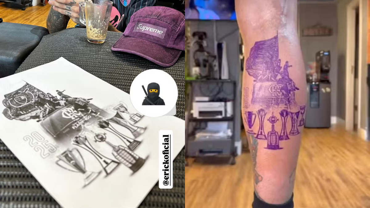 Marcado na pele! Pulgar faz tatuagem com 6 títulos do Flamengo em 2025