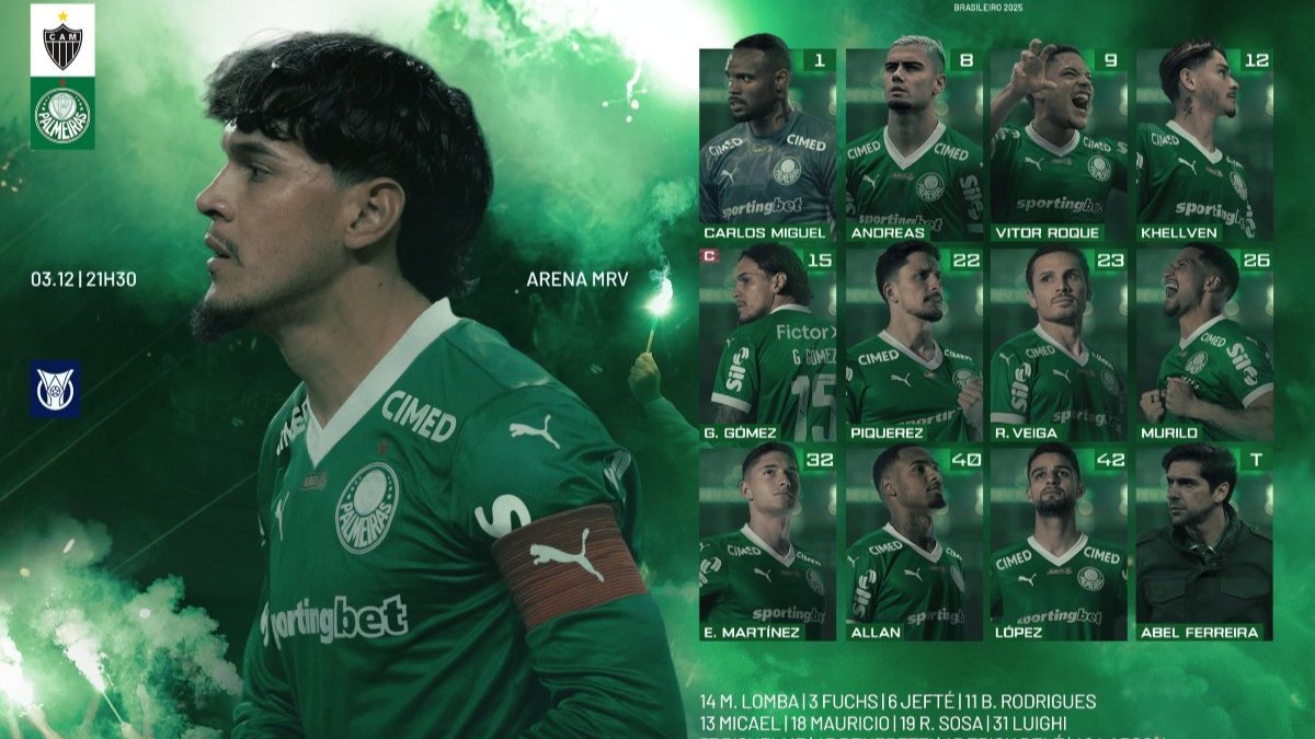 Palmeiras divulga escalação para jogo com Atlético-MG
