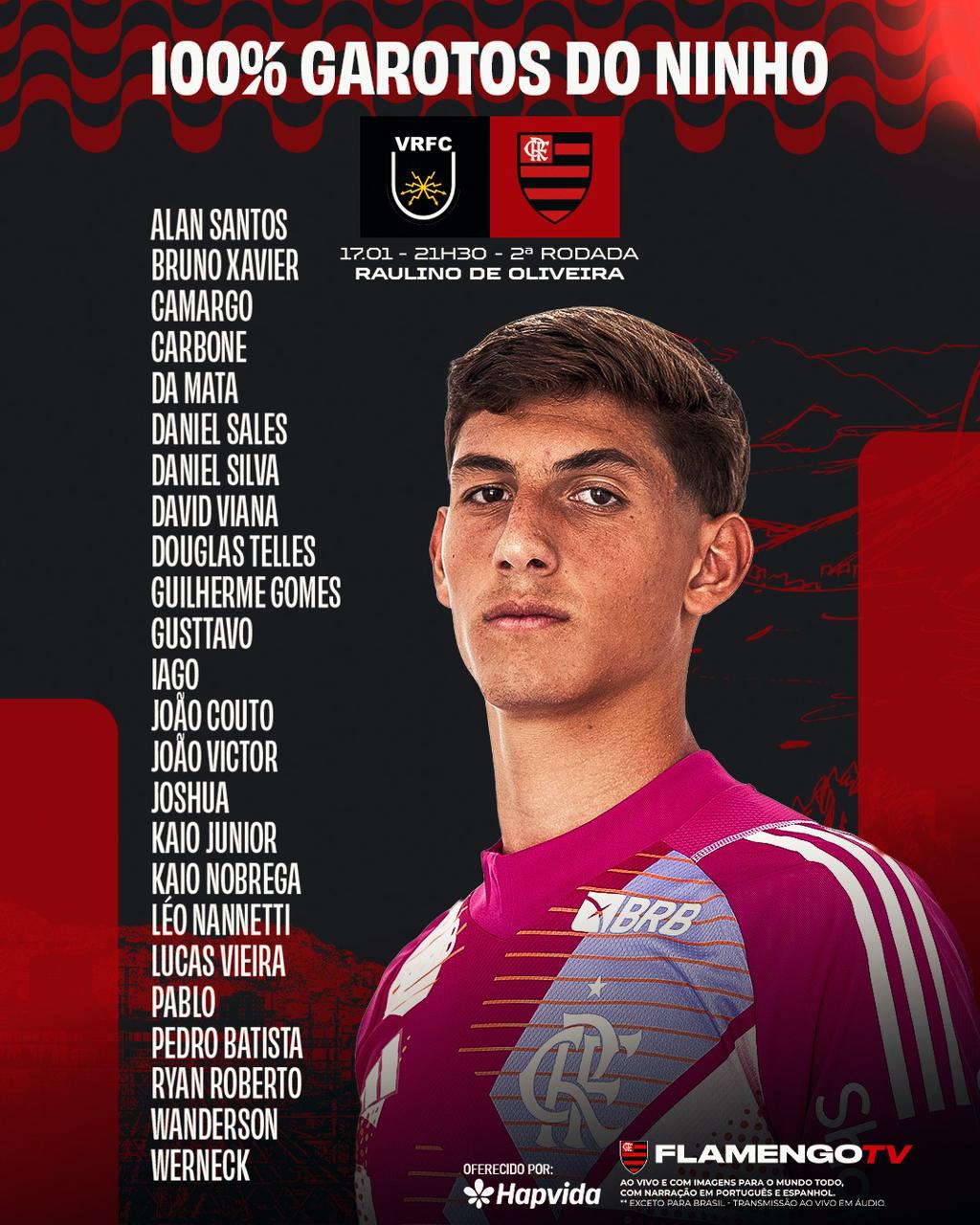 Com desfalques, Flamengo divulga lista de relacionados para o jogo contra o Volta Redonda