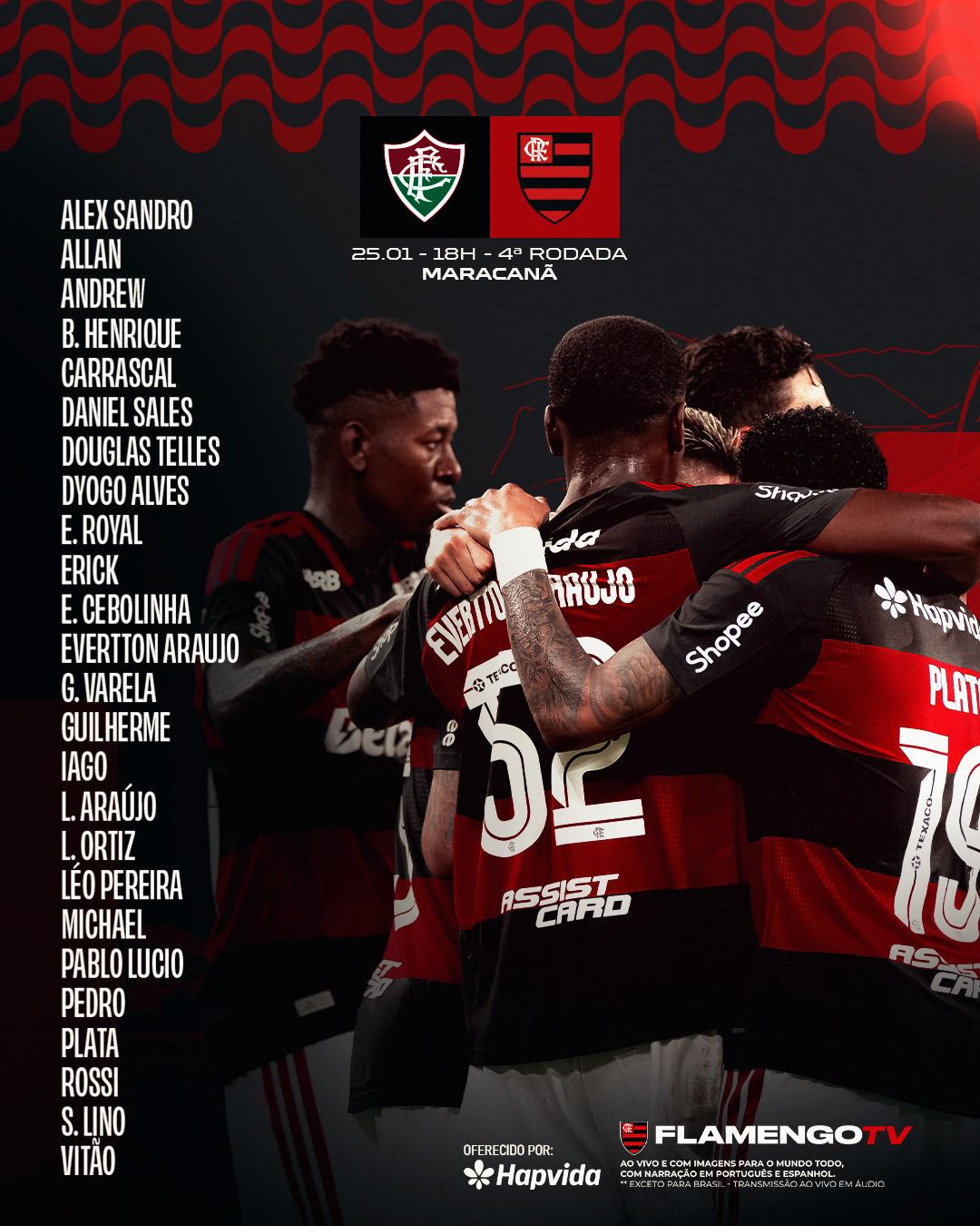 Flamengo divulga lista de relacionados para jogo contra o Fluminense