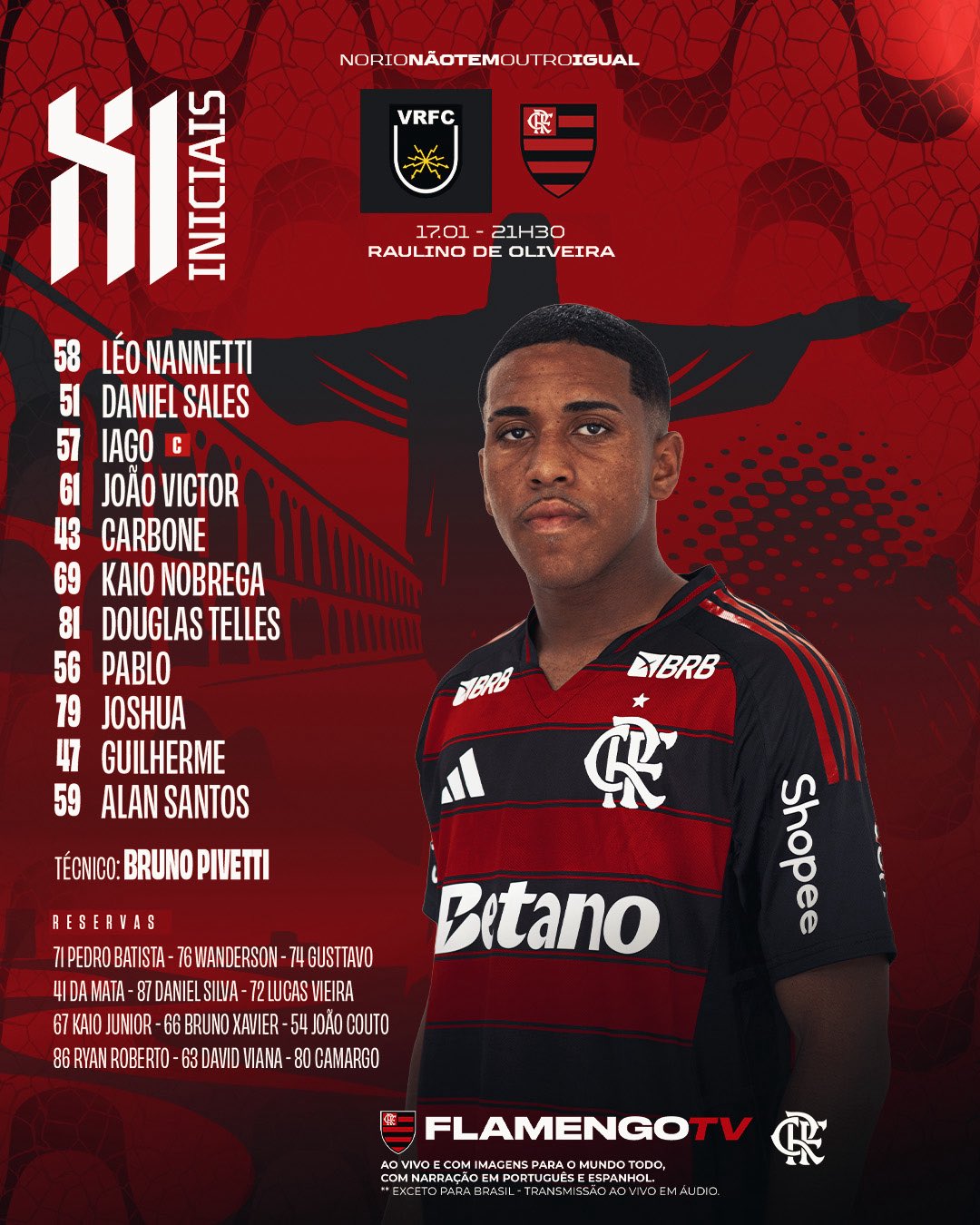 SAIU! Flamengo divulga escalação para jogo contra Volta Redonda