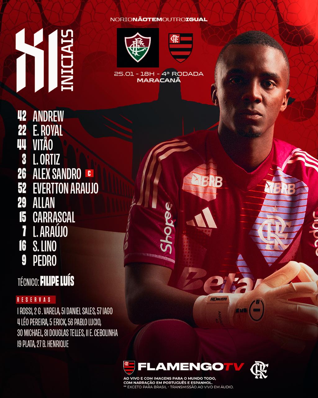 SAIU! Flamengo divulga escalação para jogo contra o Fluminense