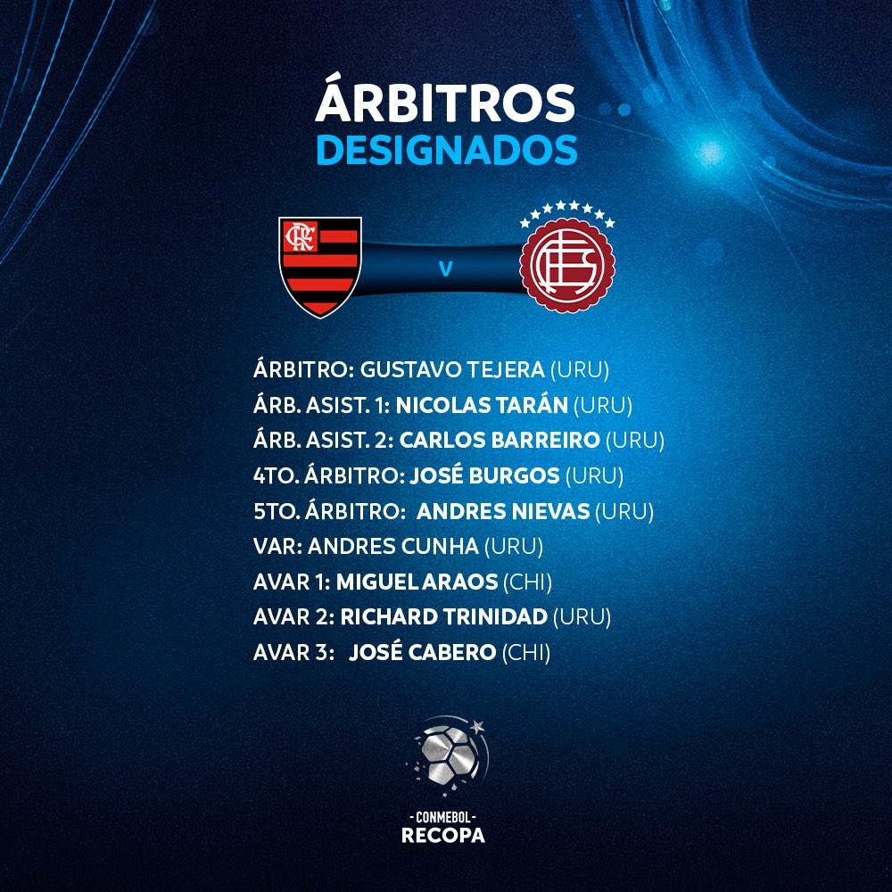 Recopa: Conmebol define arbitragem para jogo do Flamengo x Lanús