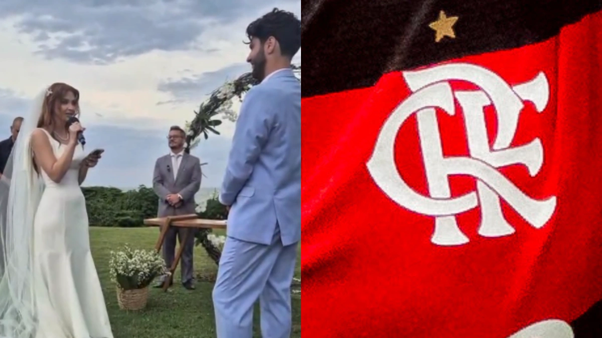 Noiva abandona o Palmeiras e 'assina' com o Flamengo durante casamento; veja vídeo