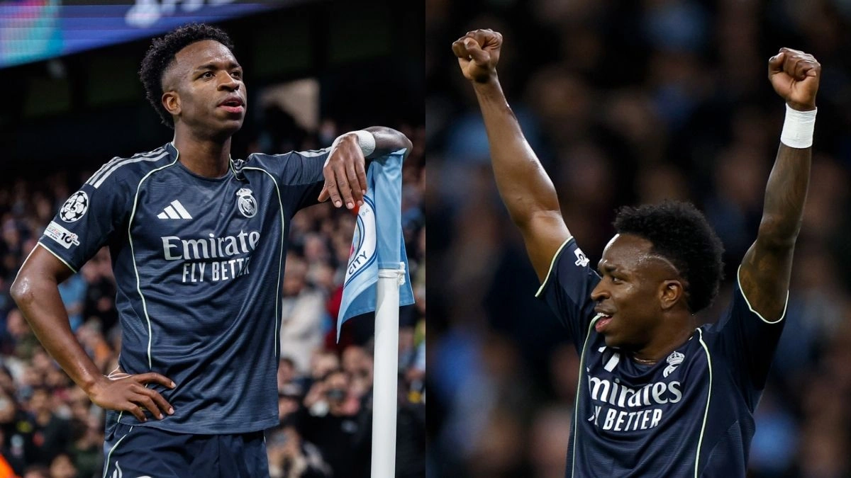 Vini Jr marca 2 gols, e Real Madrid elimina Manchester City na Champions League