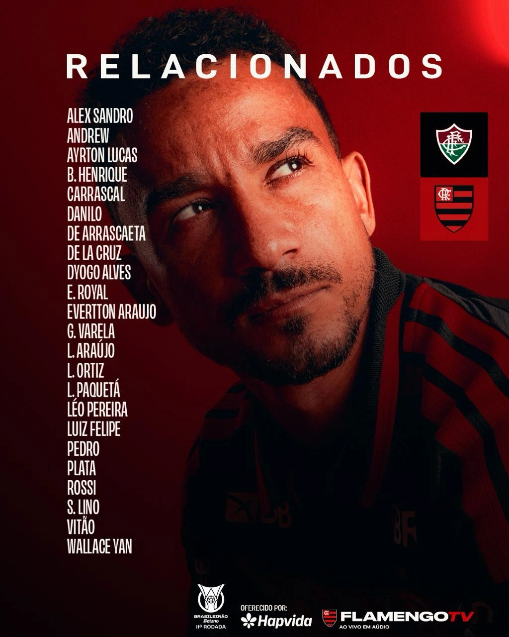 Com 4 desfalques, Flamengo divulga lista de relacionados para jogo contra o Fluminense, pelo Brasileirão
