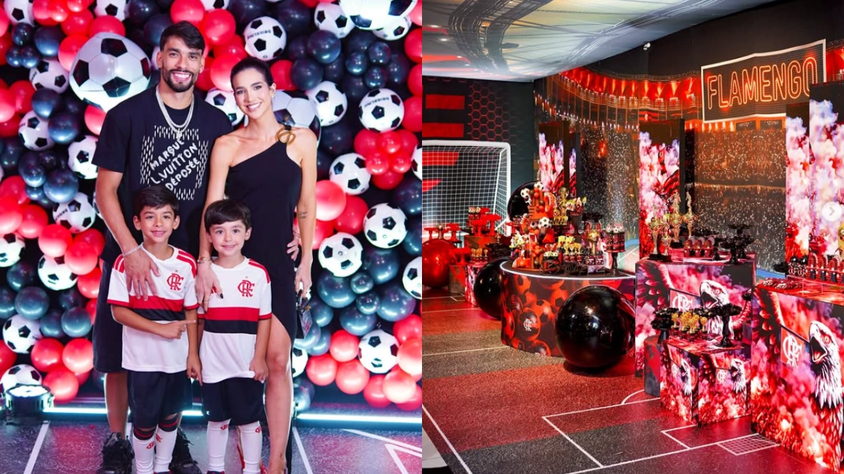Festa de aniversário de filhos de Lucas Paquetá chama atenção