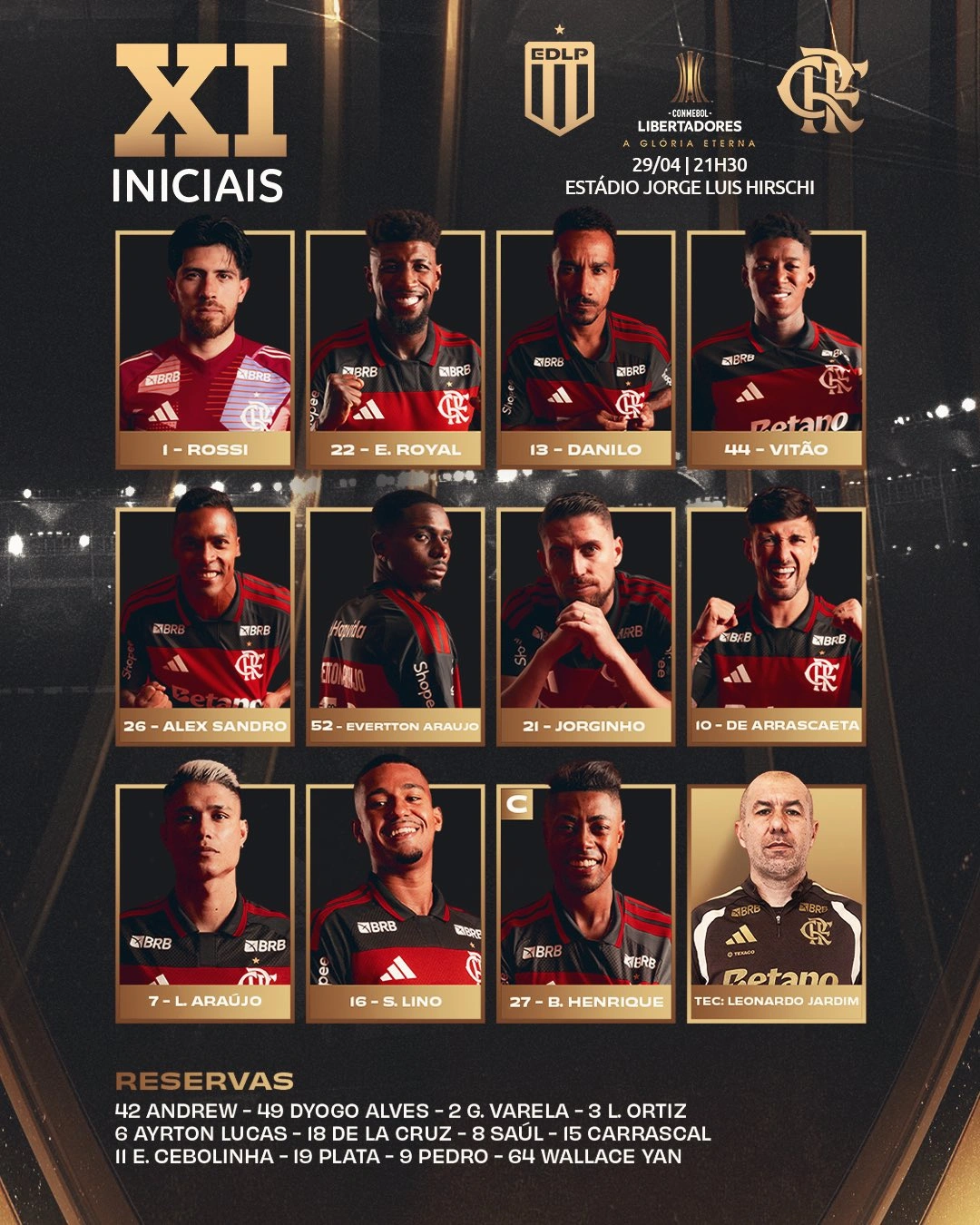 Flamengo divulga escalação para jogo contra o Estudiantes