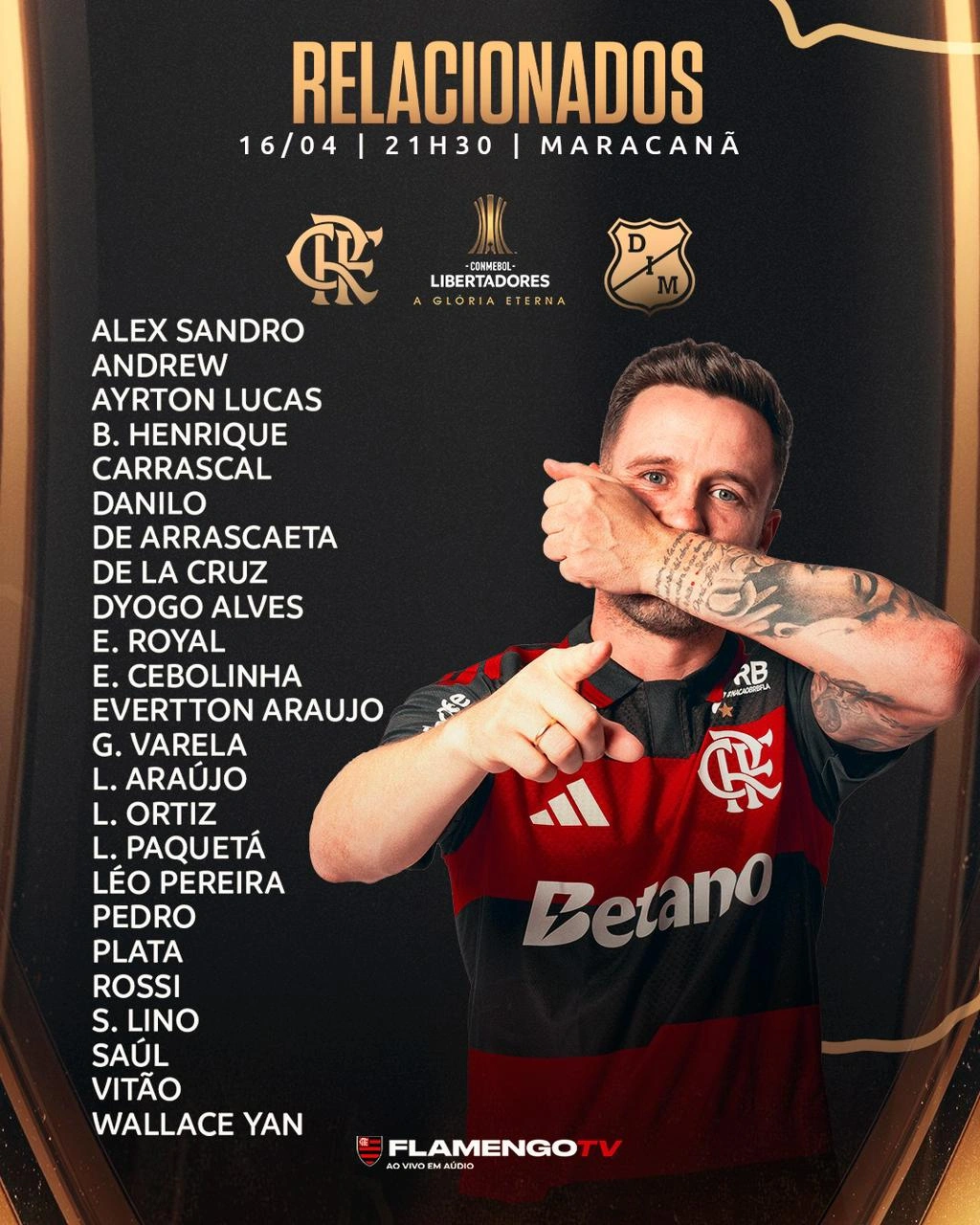 Flamengo divulga lista de relacionados para jogo da Libertadores