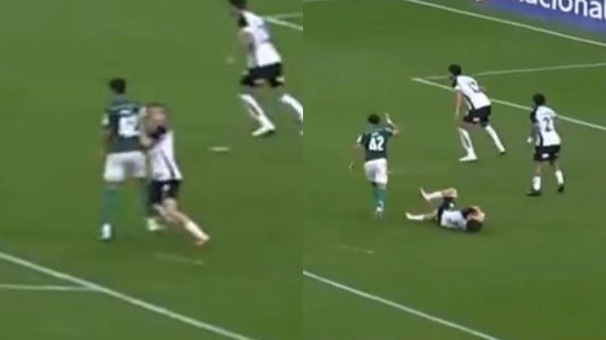 Jogador do Palmeiras dá cotovelada no rosto de atleta do Corinthians e não é expulso; veja vídeo