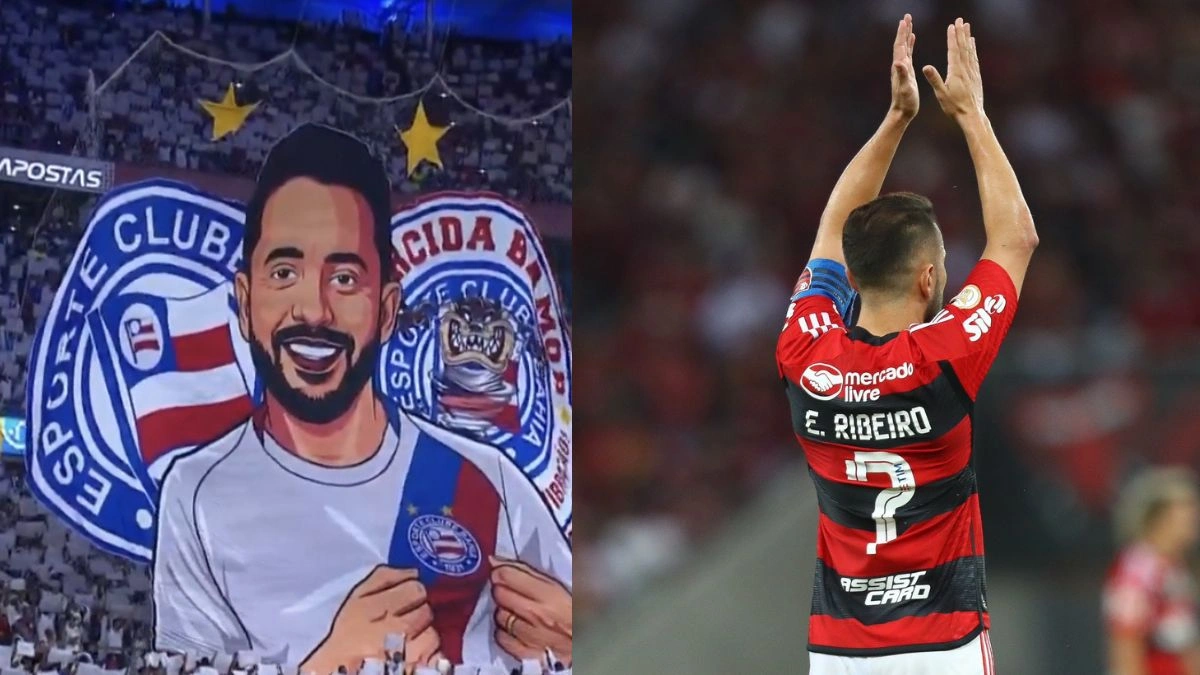 Torcida do Bahia homenageia ídolo do Flamengo em jogo contra o Palmeiras, pelo Brasileirão