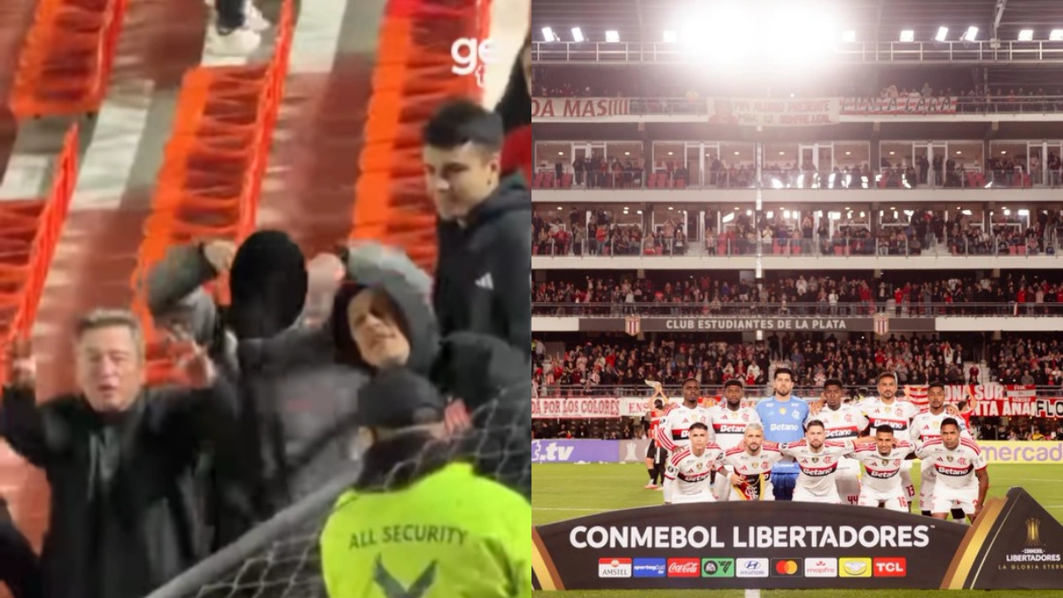 Vídeo flagra gestos racistas de torcedor do Estudiantes em direção à torcida do Flamengo
