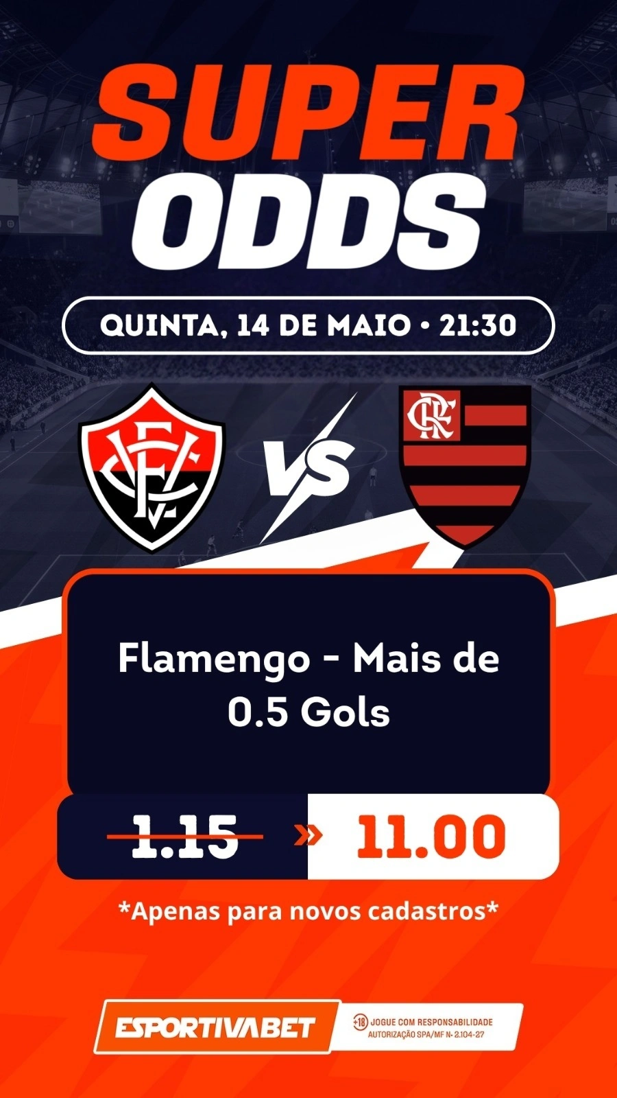 Casa de apostas paga odd 11 para Flamengo marcar pelo menos 1 gol em jogo contra o Vitória
