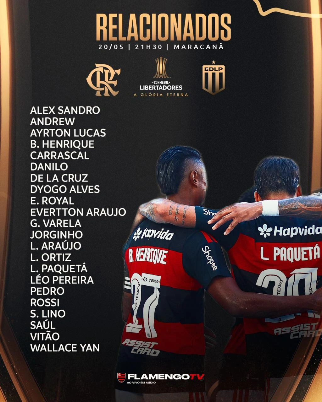 Com novidades, Flamengo divulga lista de relacionados para jogo contra o Estudiantes, pela Libertadores