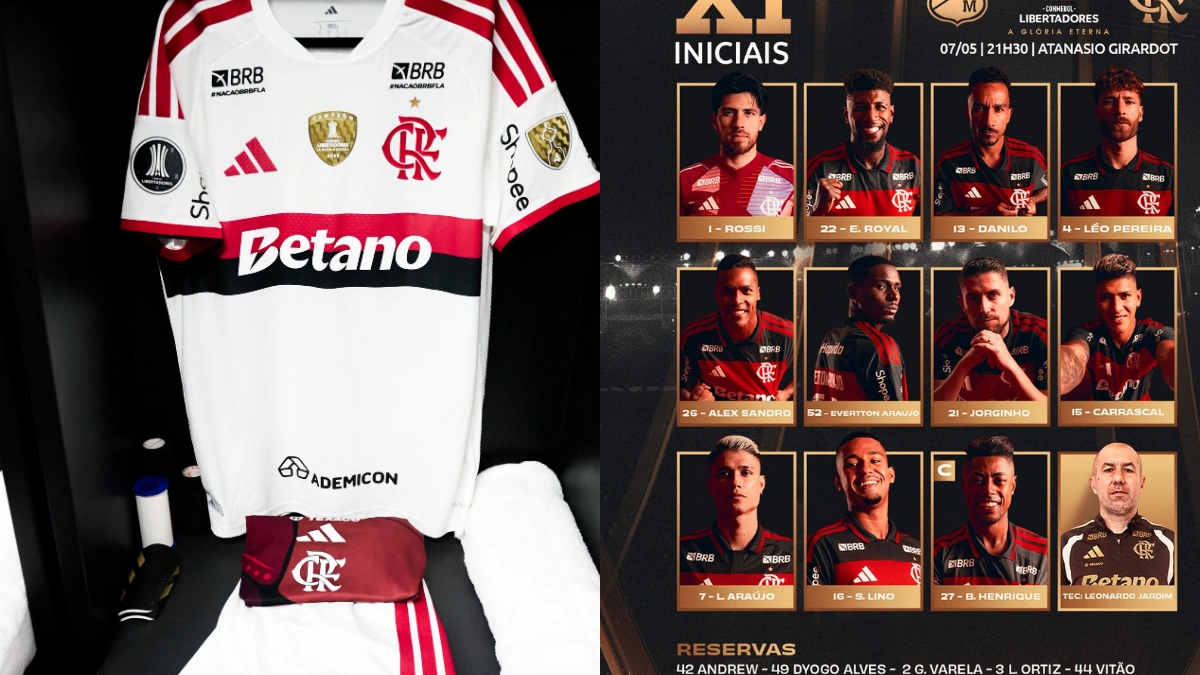 SAIU! Com Carrascal, Flamengo divulga escalação para jogo contra Independiente Medellín, pela Libertadores