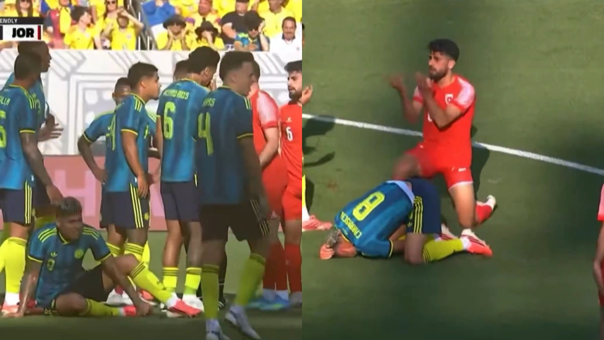 Carrascal é ‘atropelado’ em jogo da Colômbia x Jordânia; veja vídeo