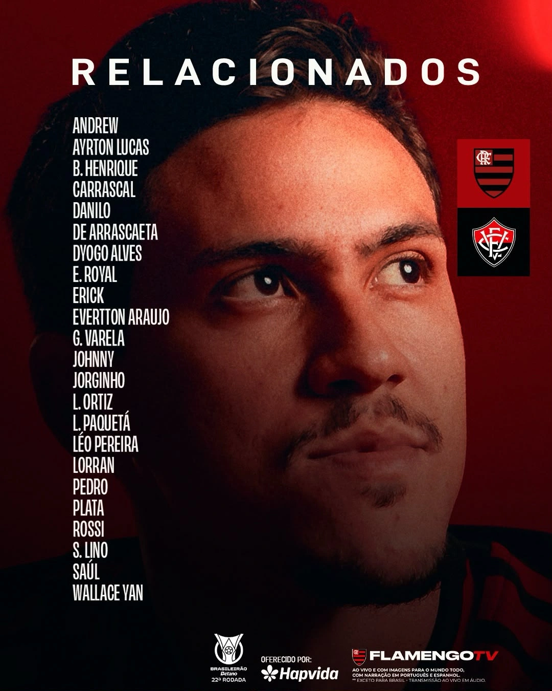 Com Paquetá e Plata, Flamengo divulga lista de relacionados para jogo contra o Vitória, pelo Brasileirão