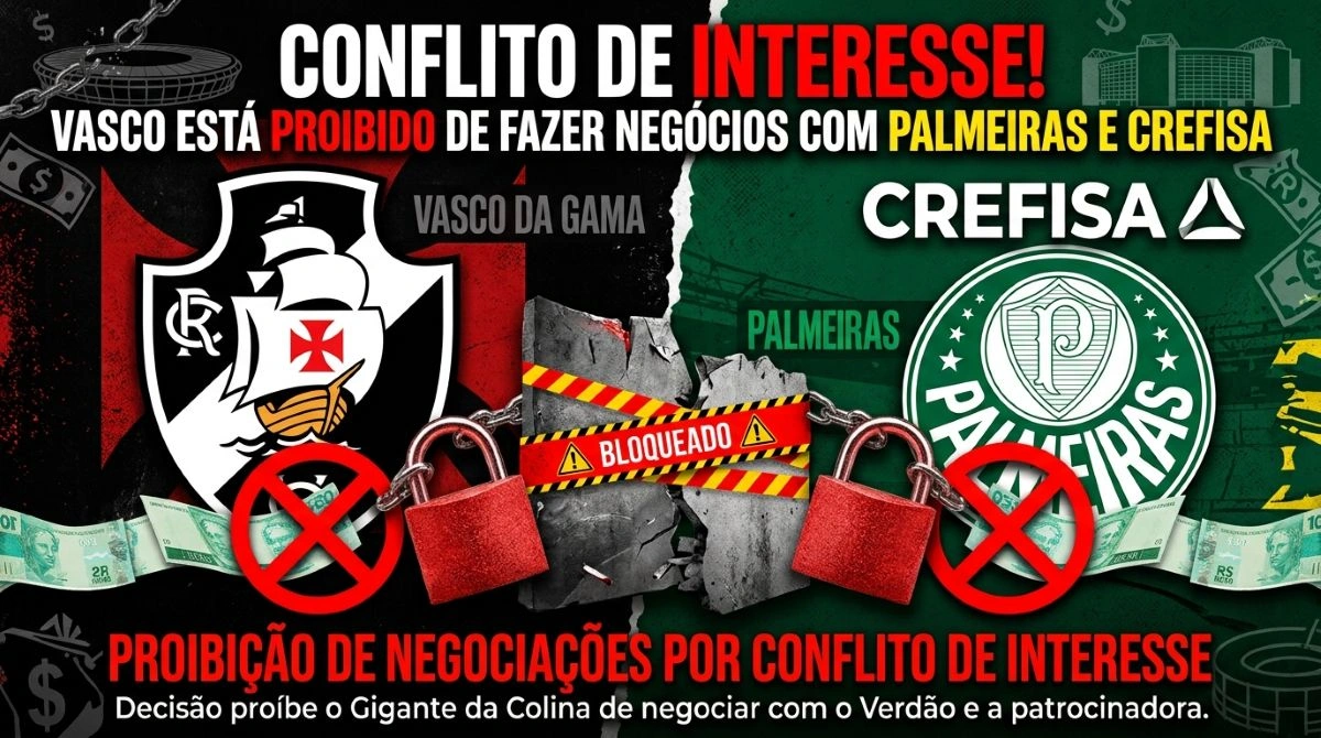 Vasco está proibido de fazer negócios com Palmeiras e Crefisa