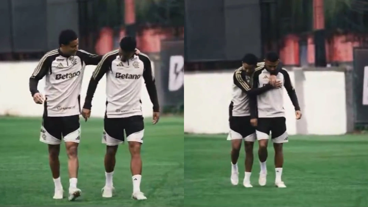 A atitude de Anthony Valencia com Samuel Lino antes de jogo do Flamengo na Libertadores