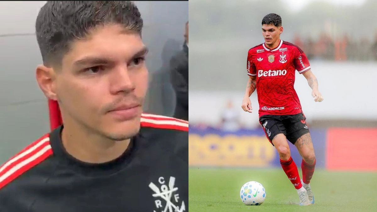 A comemoração de Ayrton Lucas após vitória do Flamengo sobre o Remo