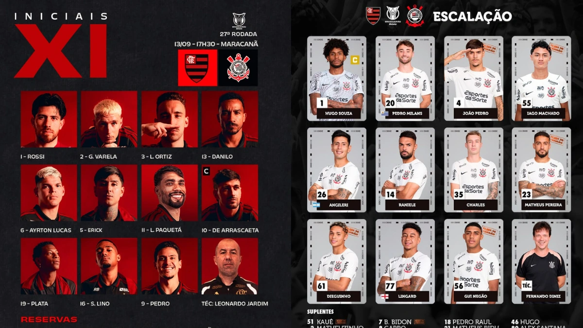 Flamengo e Corinthians divulgam escalação para jogo de hoje