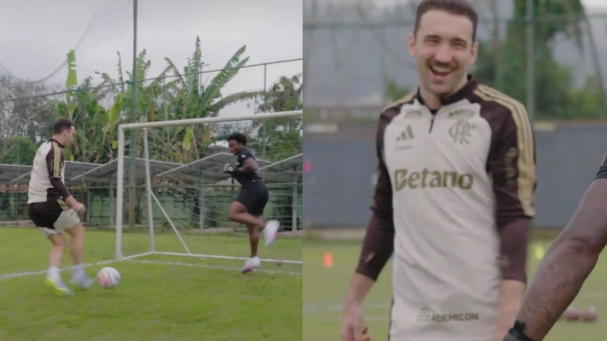 Léo Ortiz encara astro do Ravens em bate-bola antes de estreia da NFL no Rio; veja vídeo