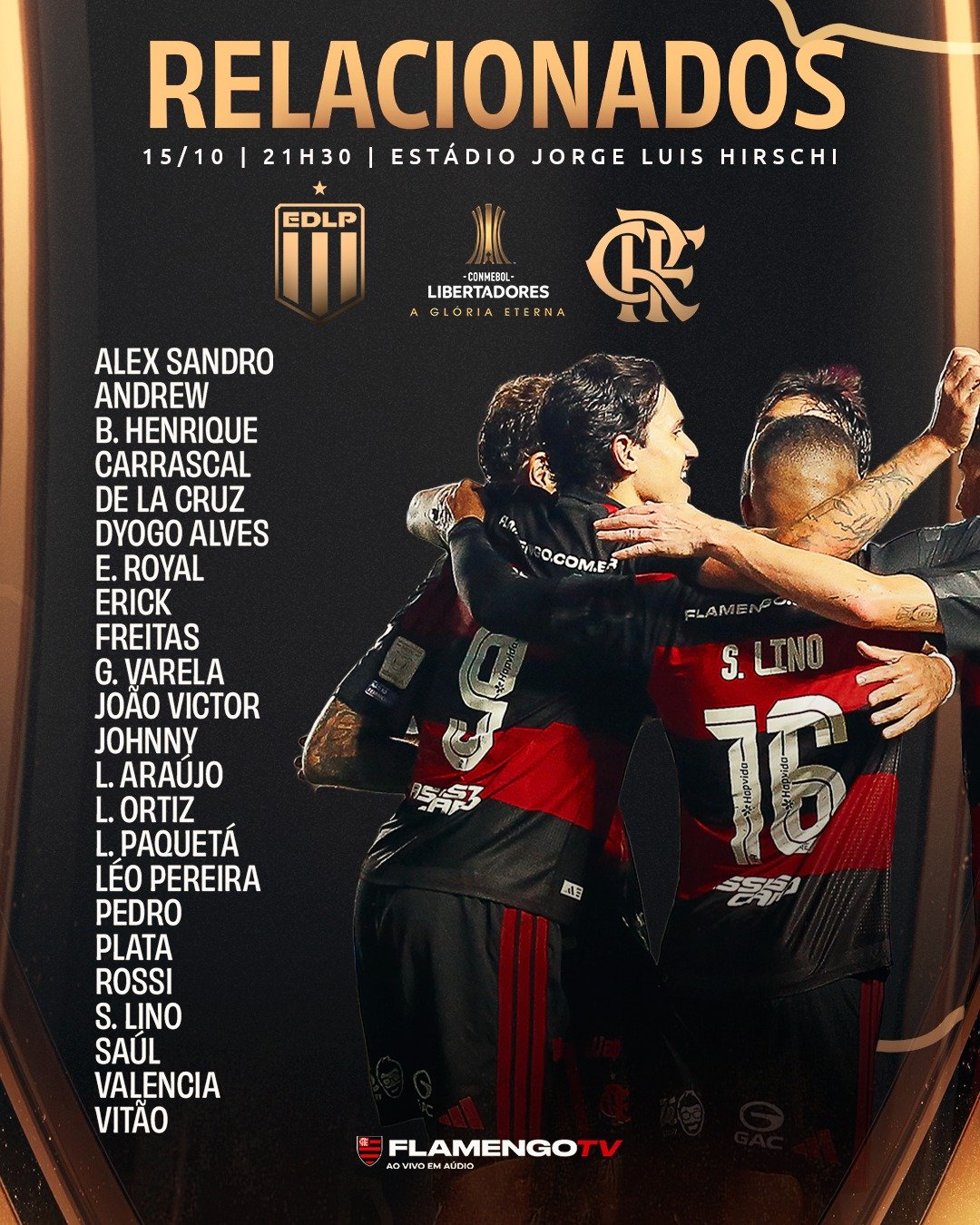 Com 5 desfalques, veja lista de relacionados do Flamengo para jogo contra o Estudiantes, pela Libertadores