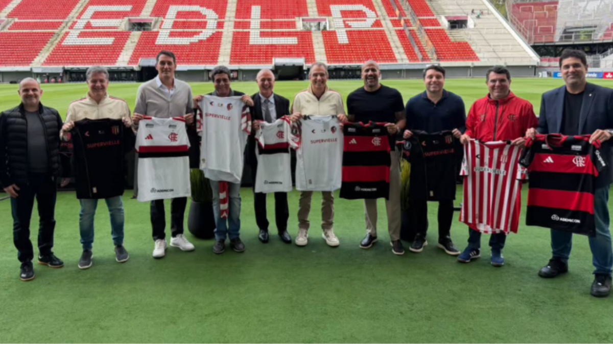 Presidente do Estudiantes recebe Bap e delegação do Flamengo