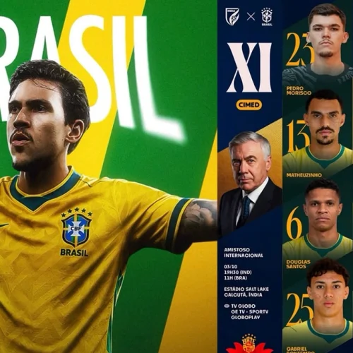 Brasil divulga escalação para jogo contra a Índia