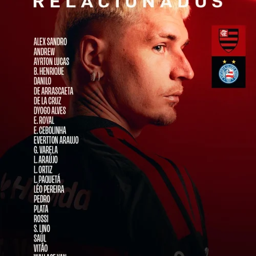 Com 3 desfalques, Flamengo divulga lista de relacionados para jogo contra o Bahia, pelo Brasileirão