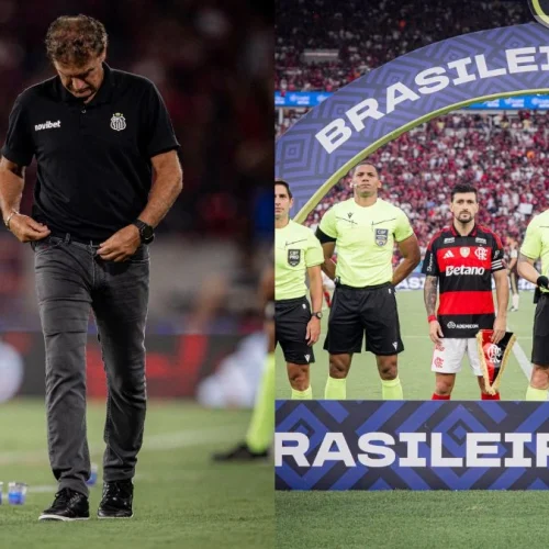 Cuca critica arbitragem de Daronco em jogo do Flamengo x Santos