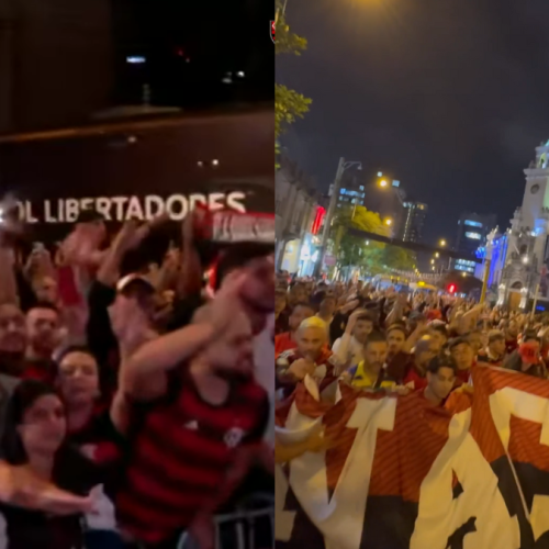 Delegação do Flamengo é recebida com grande festa da torcida para a final da Libertadores em Lima; veja imagens