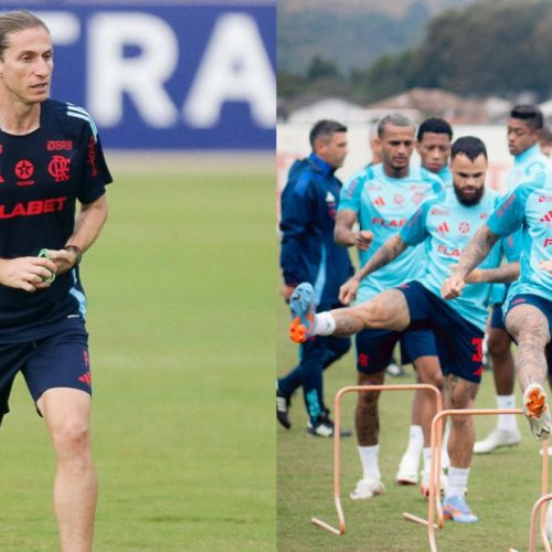 Filipe Luís define time titular para jogo do Flamengo x Palmeiras em treino deste sábado