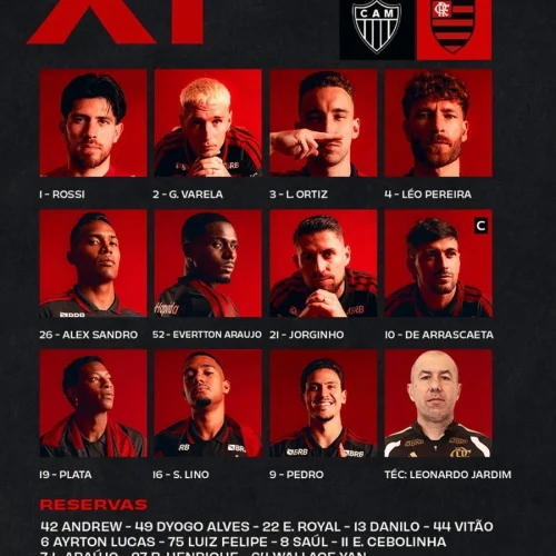 Flamengo divulga escalação para jogo contra o Atlético-MG