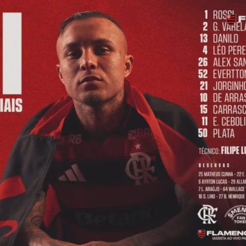 Flamengo divulga escalação para jogo contra o Bragantino