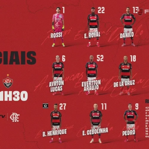 Flamengo divulga escalação para jogo contra o Vitória
